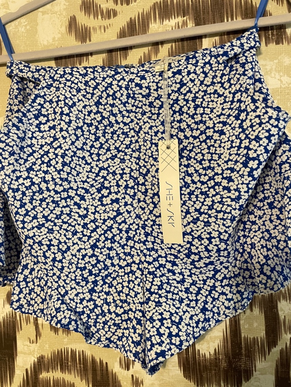 She + Sky Blue and White Floral Ruffle Skort